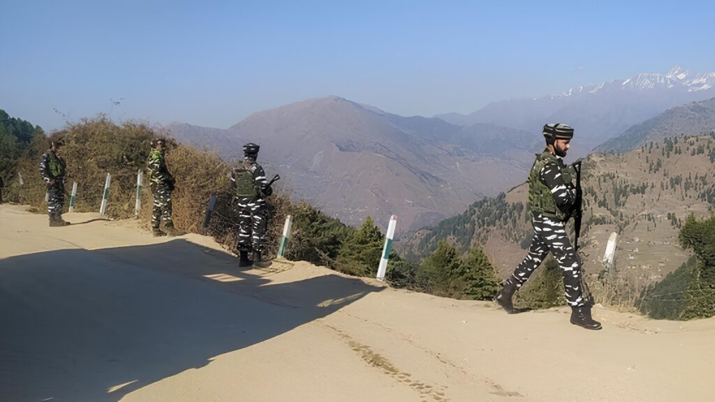 Security personnel search the area in the Poonch sector